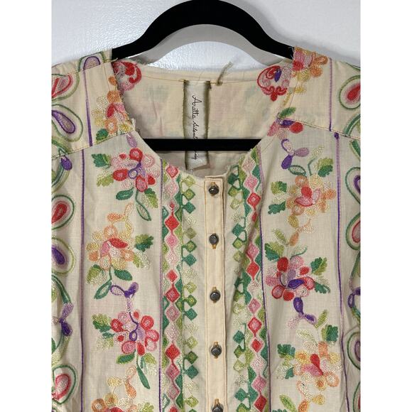 Aratta Silent Journey Collection Midi Dress Large NWT Cream Embroidered Florals - Picture 2 of 16